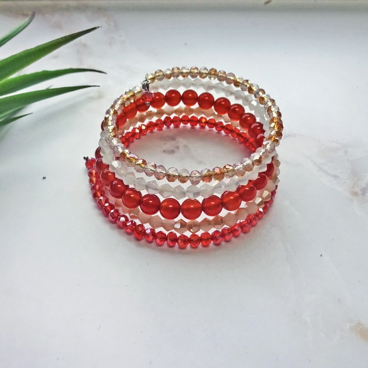 Genuine Carnelian & Crystals Wrap Bracelet