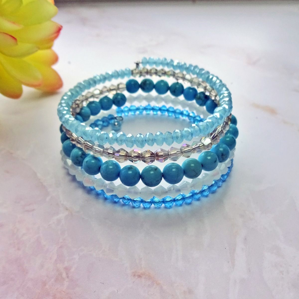 Turquoise & Crystal Wrap Bracelet