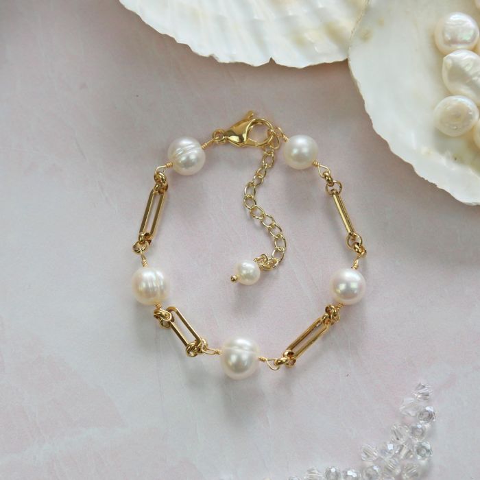 Cultured Pearl Link Chain Bracelet